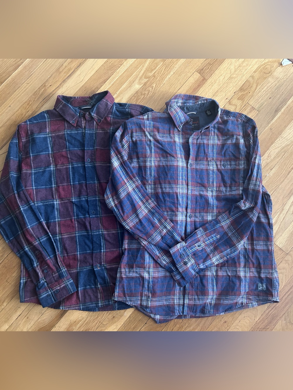 2x Weatherproof Men's Blue and Maroon Plaid Button-Down Shirt